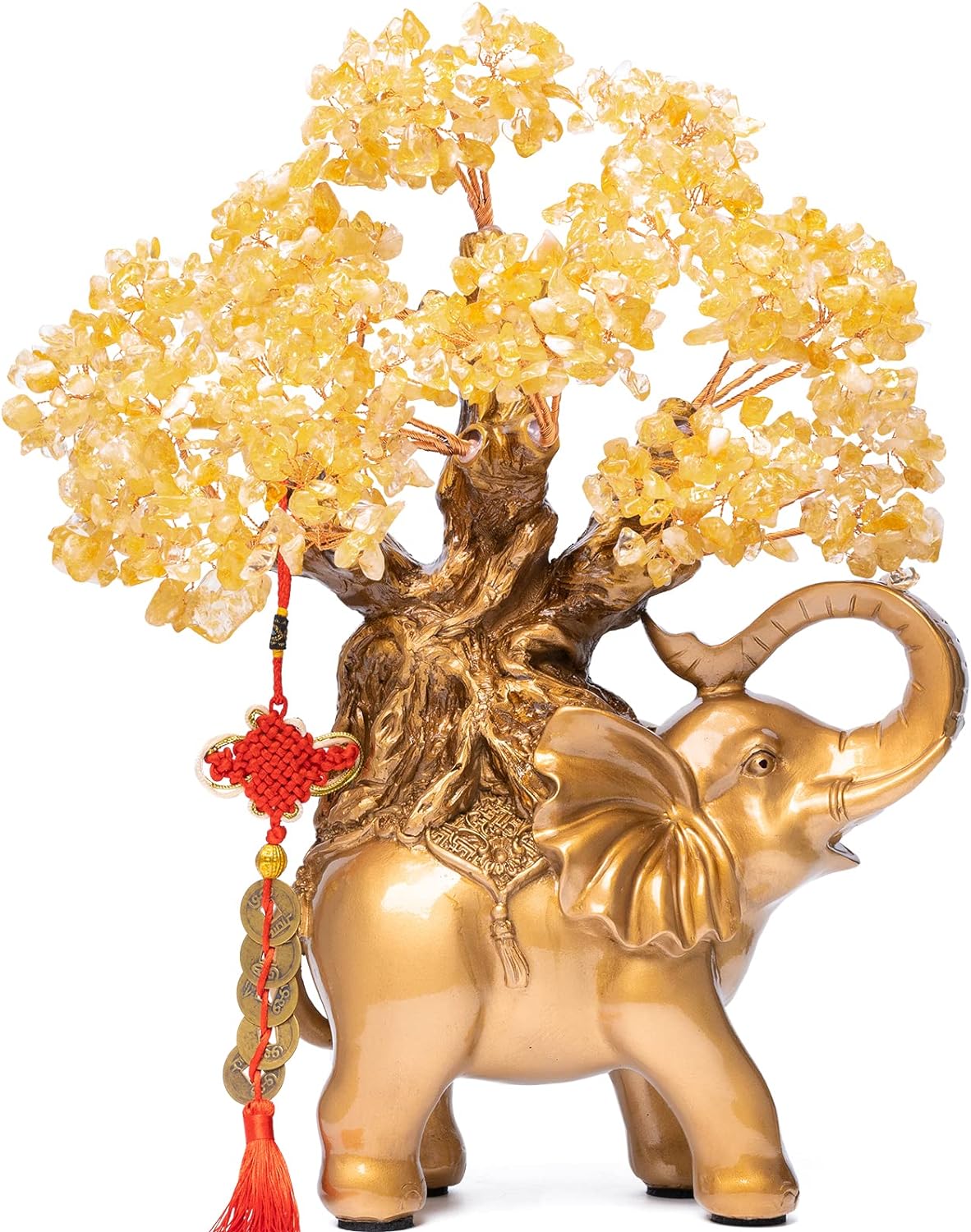 Citrine Crystal Money Tree on Gold Elephant Statue