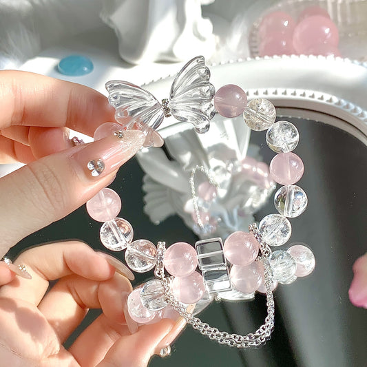 Clear Quartz Butterfly Rose Quartz Bracelet