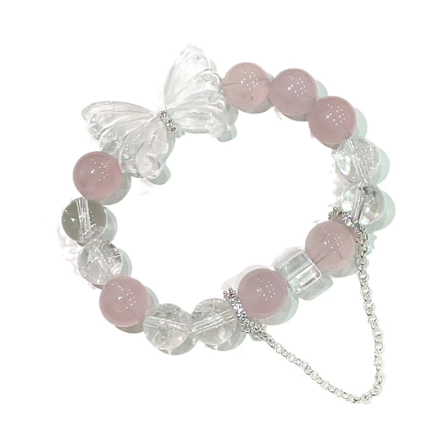 Clear Quartz Butterfly Rose Quartz Bracelet