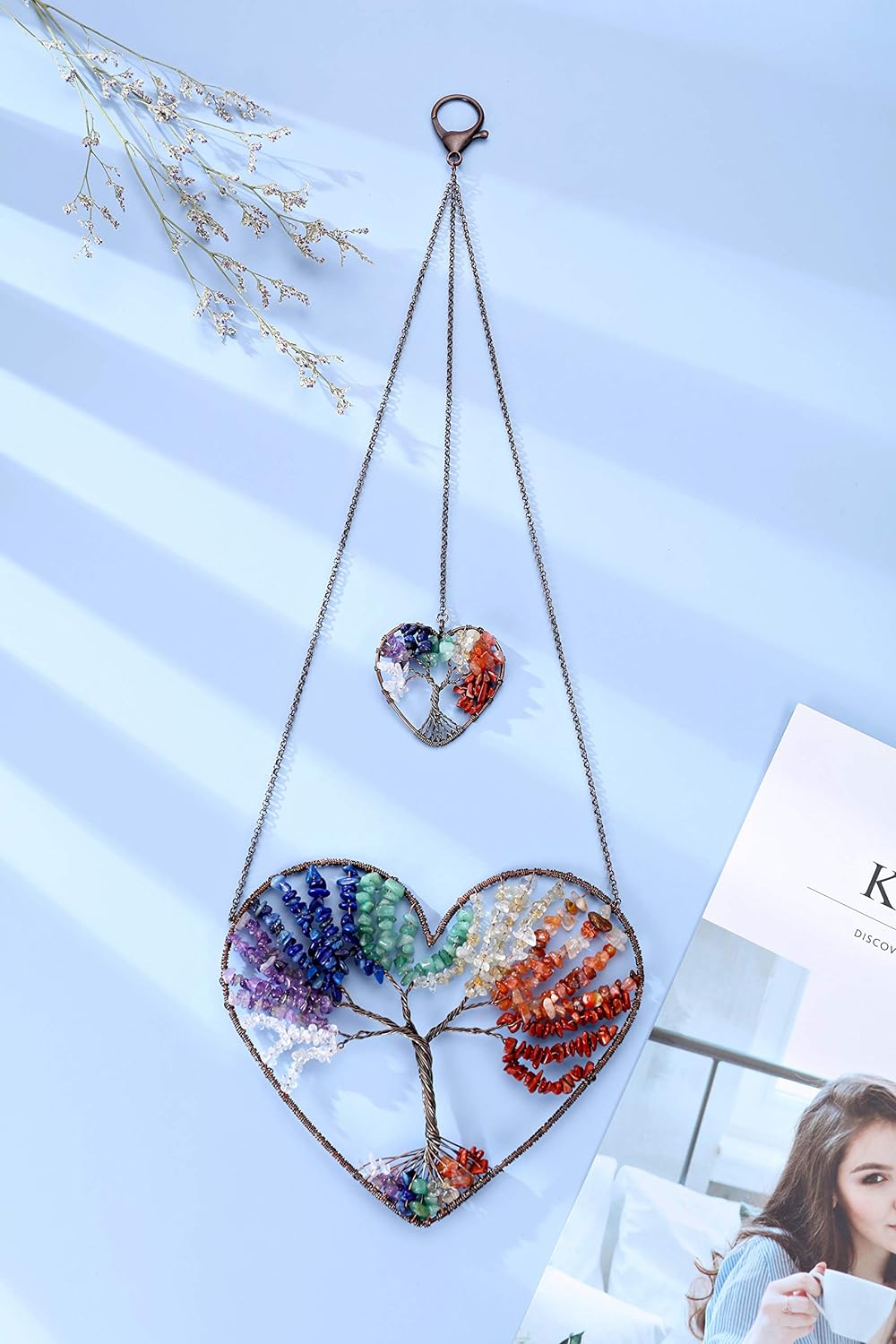 Double Heart Tree of Life Hanging Ornament 7 Chakra