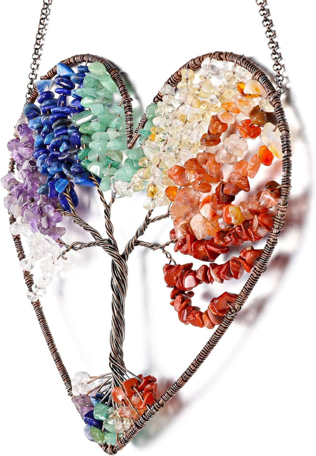 Double Heart Tree of Life Hanging Ornament 7 Chakra