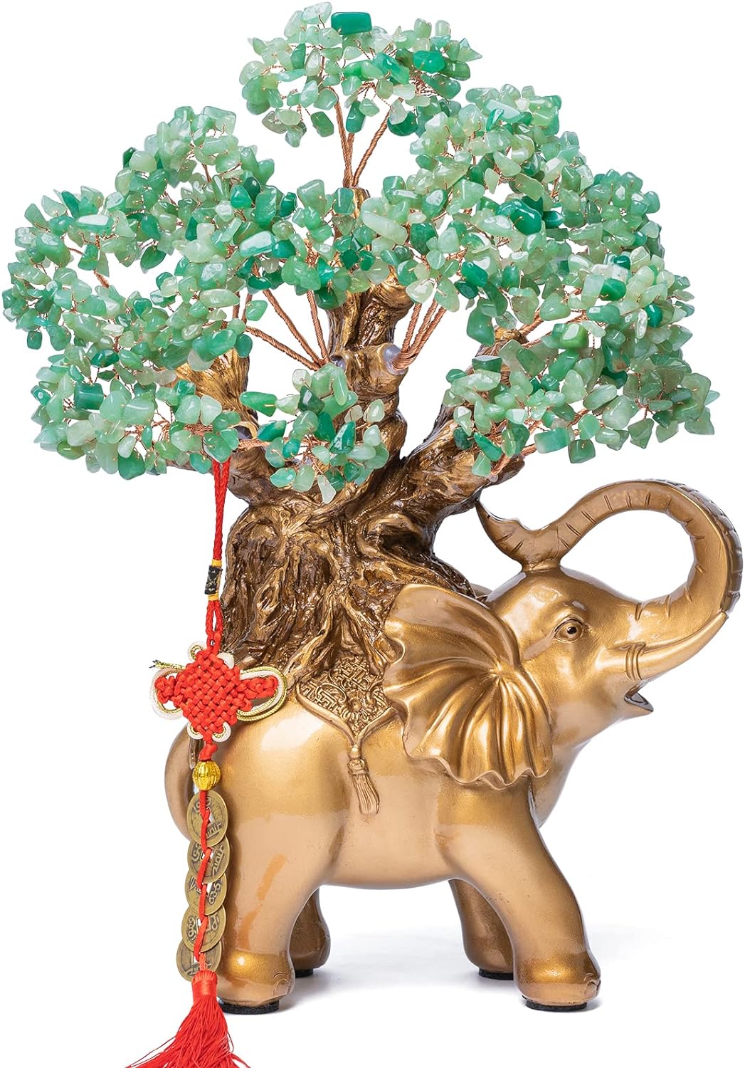 Citrine Crystal Money Tree on Gold Elephant Statue