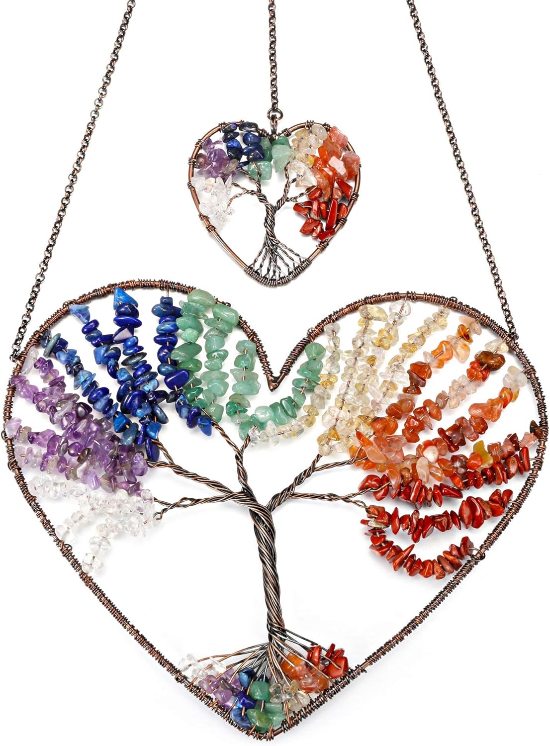 Double Heart Tree of Life Hanging Ornament 7 Chakra