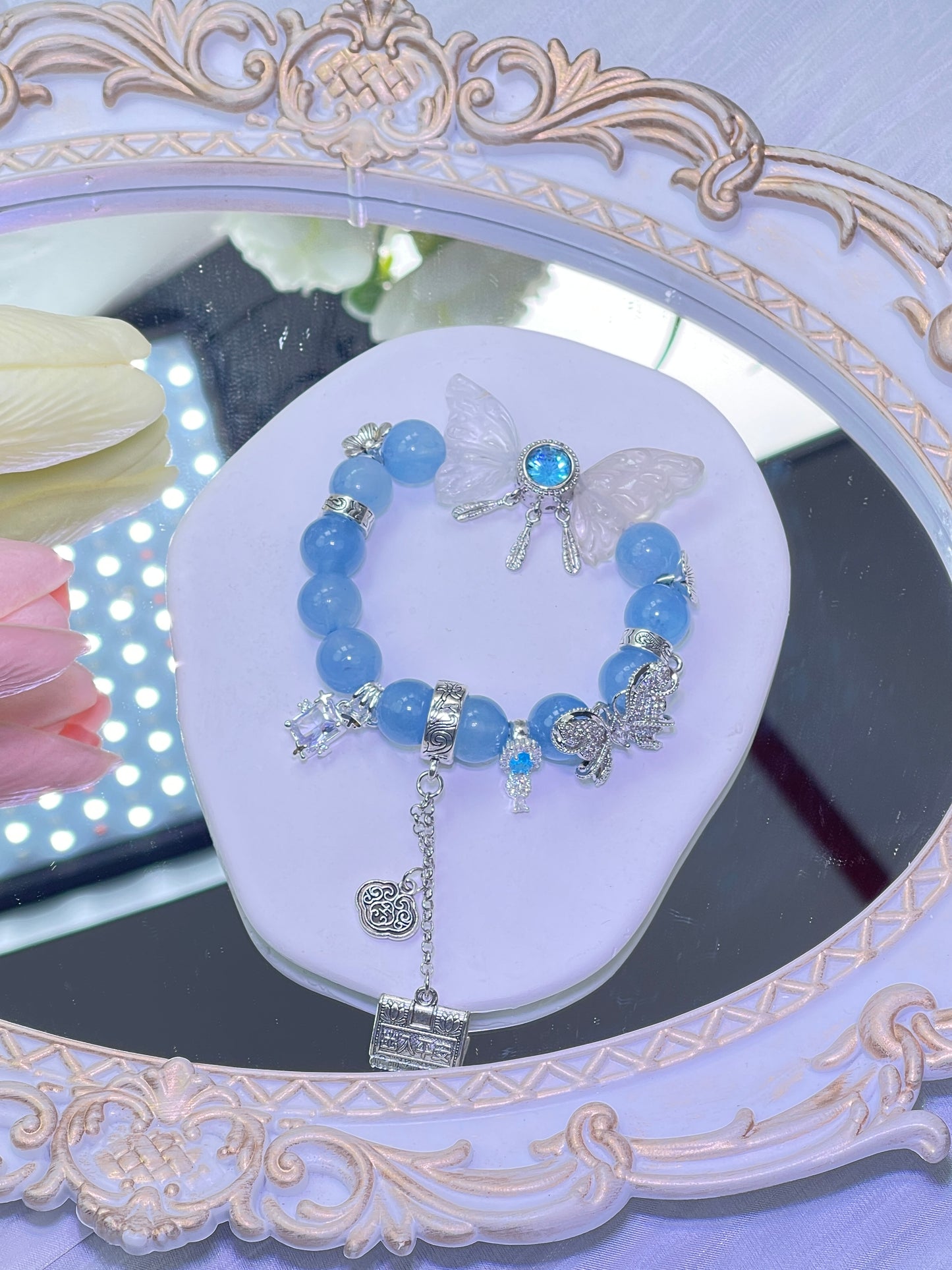 Aquamarine Angel Wings Bracelet