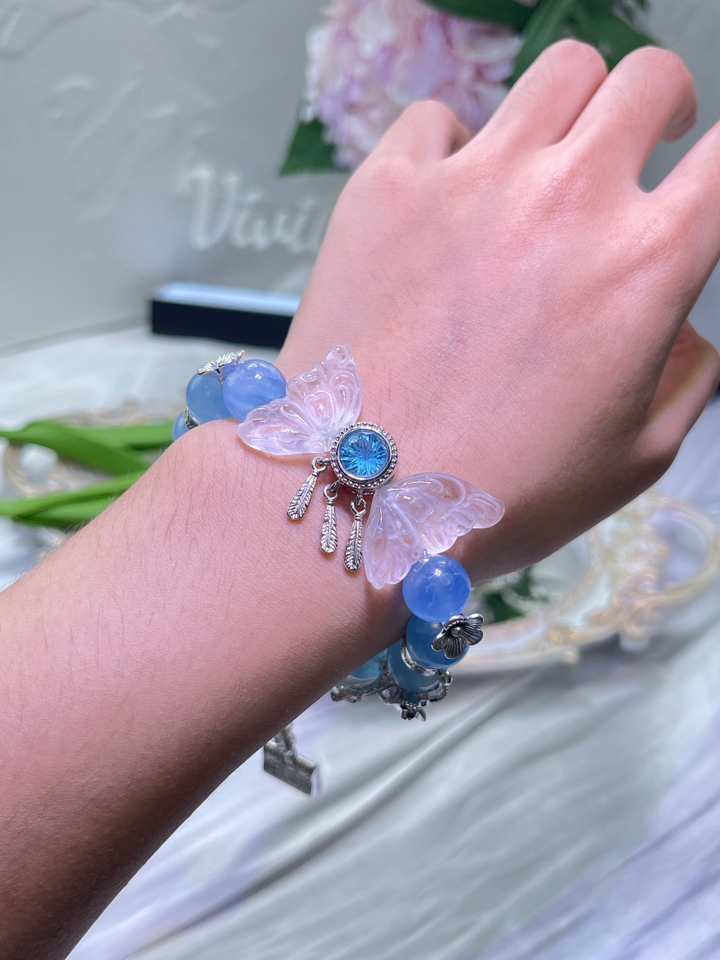 Aquamarine Angel Wings Bracelet